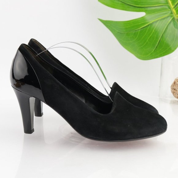 Gabor Women's Vision Pump Size 7.5 Mid Heel Black Suede Patent Slip On Shoe - Picture 4 of 13